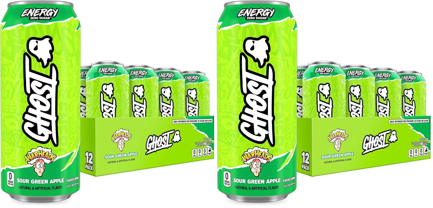 GHOST Energy Drink, Zero Sugars, 12-Pack, Cherry Limeade, 16oz | Energy & Focus Pre Workout Drink, No Artificial Colors, Gluten-Free, Vegan - 200MG Natural Caffeine, L-Carnitine, Taurine