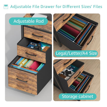 Lufeiya Computer Desk with File Drawers Cabinet, 47 Inch Reversible Home Office Desks with Filing Cabinet for Small Space, Gaming Study Writing Table PC Desks, Black