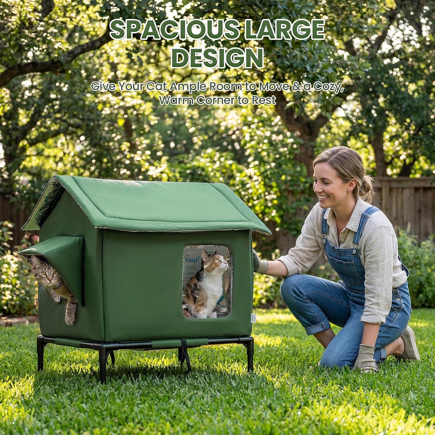 JUNSPOW Outdoor Cat House Weatherproof - All-Season Insulated Cat Shelter for Stray & Feral Cats, Spacious 17.7" L x 15.7" W x 21.6" H Interior, Waterproof & Windproof Design for Yard, Porch, Garage