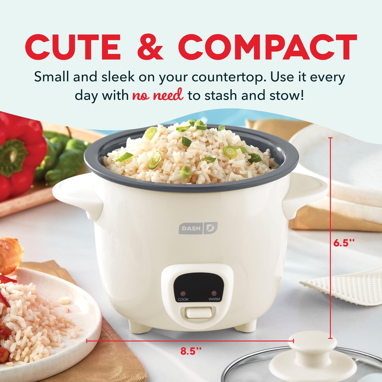 Dash Mini Rice Cooker | Small Rice Maker, 2 Cups Cooked / 1 Cup Uncooked, Ceramic Nonstick Removable Pot, Keep Warm Function, Compact and Portable for Dorm, Travel, Single Serve, Aqua