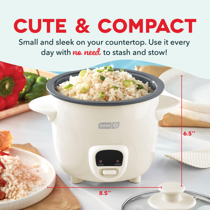 Dash Mini Rice Cooker | Small Rice Maker, 2 Cups Cooked / 1 Cup Uncooked, Ceramic Nonstick Removable Pot, Keep Warm Function, Compact and Portable for Dorm, Travel, Single Serve, Aqua