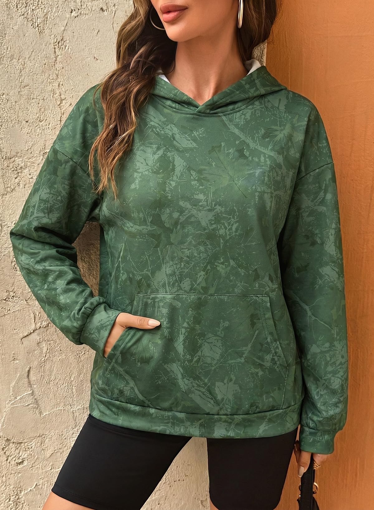 Dokotoo Hoodies for Women Long Sleeve Maple Leaf Fleece Camo Hoodie Oversized Camouflage Casual Sweatshirt Hooded Tops