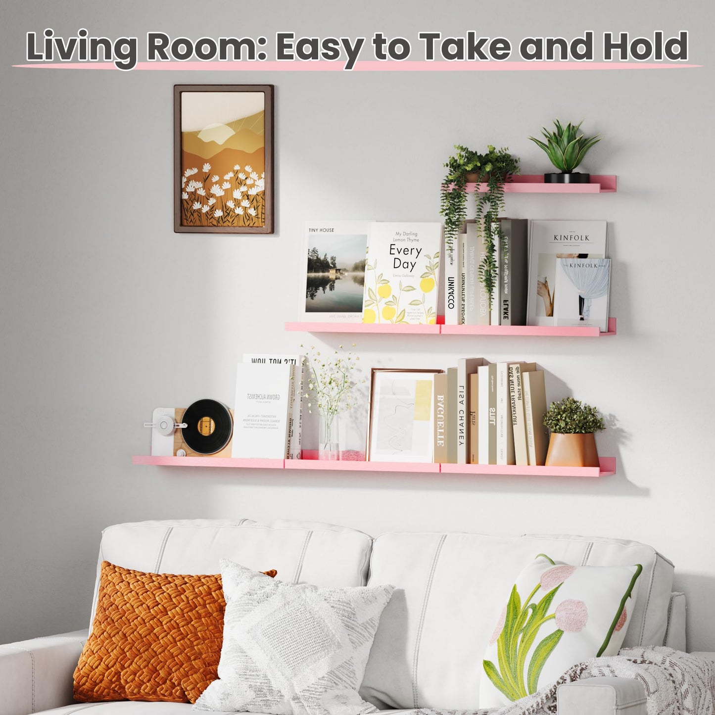 upsimples Floating Shelves for Wall, Wall Shelves for Decor Storage Set of 6, Wall Mounted Wood Shelf for Bedroom, Living Room, Bathroom, Kitchen, Picture Ledge Shelf, Black