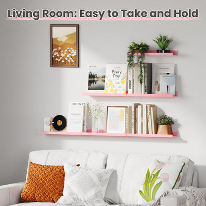upsimples Floating Shelves for Wall, Wall Shelves for Decor Storage Set of 6, Wall Mounted Wood Shelf for Bedroom, Living Room, Bathroom, Kitchen, Picture Ledge Shelf, Black