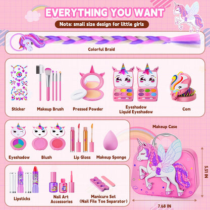 Beayuck Kids Makeup Kit for Girls - Girls Makeup Kit Toys, Real Washable Cosmetic Set with Storage Case, Kids Play Makeup Set for Christmas Birthday Gift 3 4 5 6 8 10 11 12+ Years Old, Pink
