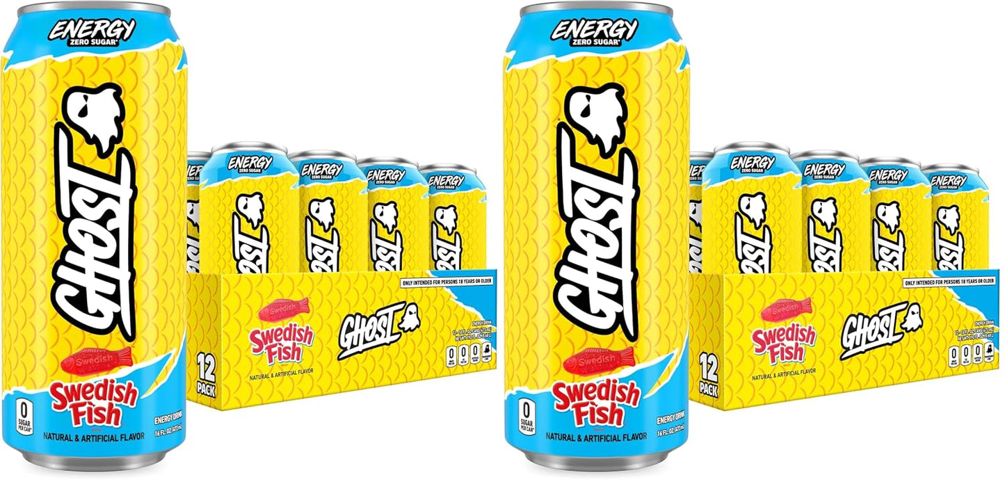 GHOST Energy Drink, Zero Sugars, 12-Pack, Cherry Limeade, 16oz | Energy & Focus Pre Workout Drink, No Artificial Colors, Gluten-Free, Vegan - 200MG Natural Caffeine, L-Carnitine, Taurine
