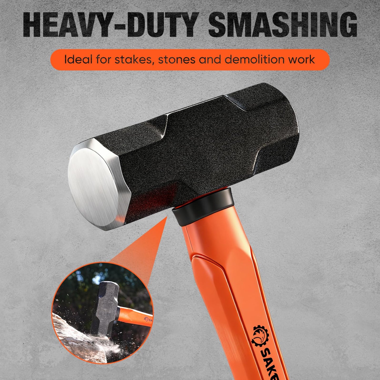 Saker 5-Piece Hammer Set,3lb Sledge Hammer,16oz Rubber Mallet, 16oz Ball Peen Hammer & Claw Hammer, 7oz Cross Peen Hammer for Home Repair & DIY Projects