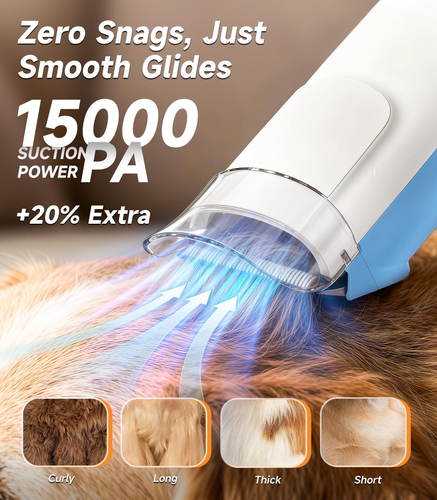 Buenkee Dog Grooming Vacuum Kit, 15000Pa Clipper, Shedding Brush, 2L, White | Brush, trim and deshed at home with less flying fur, mess-control suction and fewer emptying breaks during longer sessions