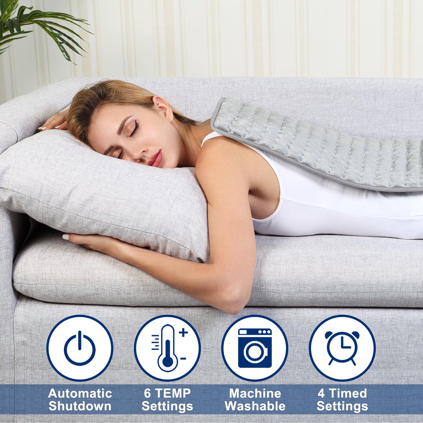 Electric Heating pad with 6 Heat Settings, Auto Shut Off, Dry Electric Heating for Back Neck Knee Arms Legs Shoulder Heat Pads for Christmas Birthday Father Mother's Day (24"X12", Gray Green)