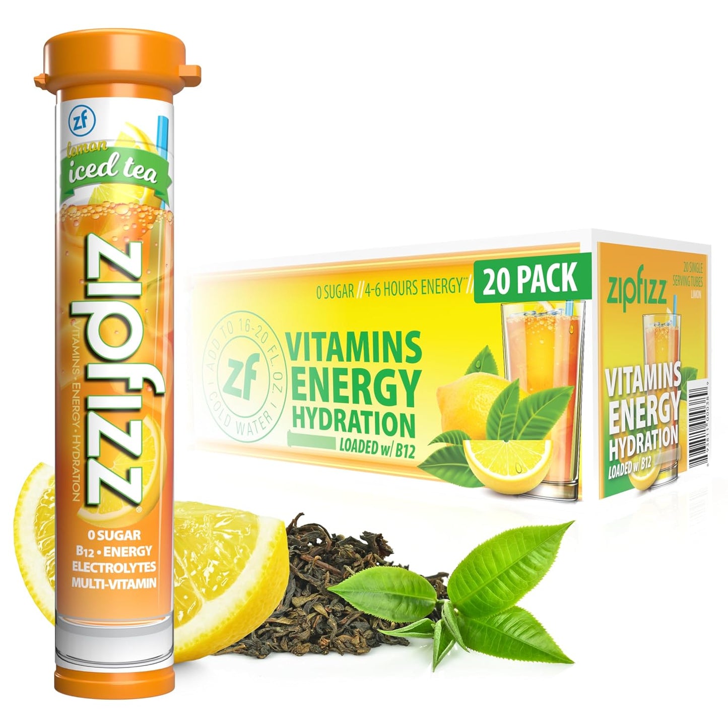Zipfizz Daily Energy Drink Powder, Blood Orange, 20 Pack | 3-in-1 Sustained Energy, Rapid Hydration, and Essential Vitamins | Sugar-Free | Electrolyte Powder | Contains Vitamin B-12 & Antioxidants
