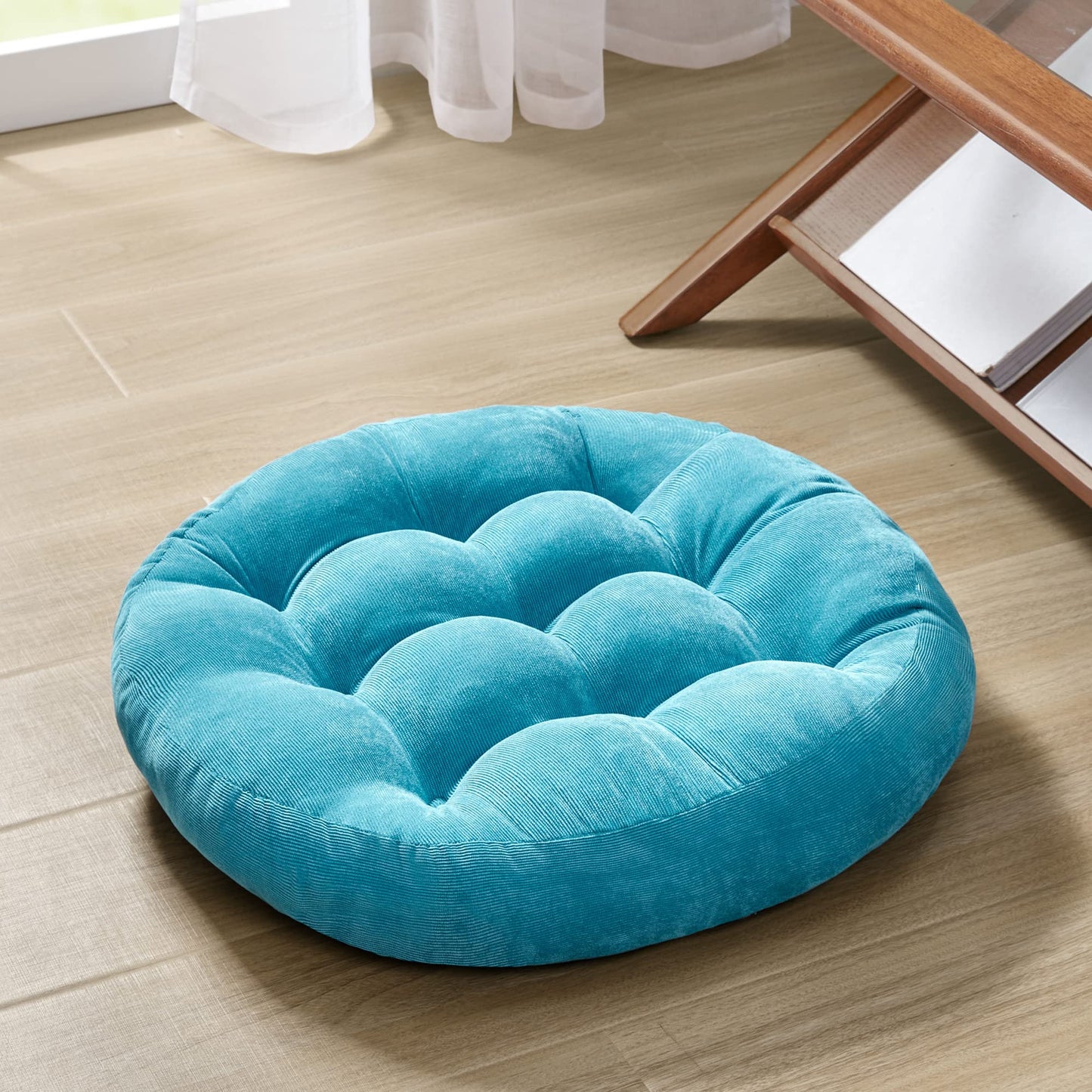 Meditation Floor Pillow Set of 2, Round Large Pillows Seating for Adults, Tufted Corduroy Cushion for Living Room Tatami, Beige 22 Inch