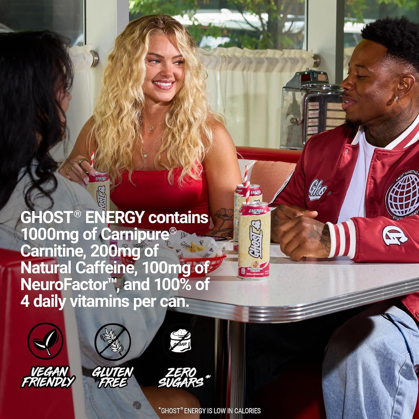 GHOST Energy Drink, Zero Sugars, 12-Pack, Cherry Limeade, 16oz | Energy & Focus Pre Workout Drink, No Artificial Colors, Gluten-Free, Vegan - 200MG Natural Caffeine, L-Carnitine, Taurine