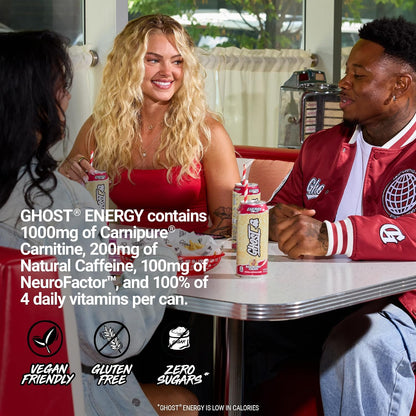 GHOST Energy Drink, Zero Sugars, 12-Pack, Cherry Limeade, 16oz | Energy & Focus Pre Workout Drink, No Artificial Colors, Gluten-Free, Vegan - 200MG Natural Caffeine, L-Carnitine, Taurine