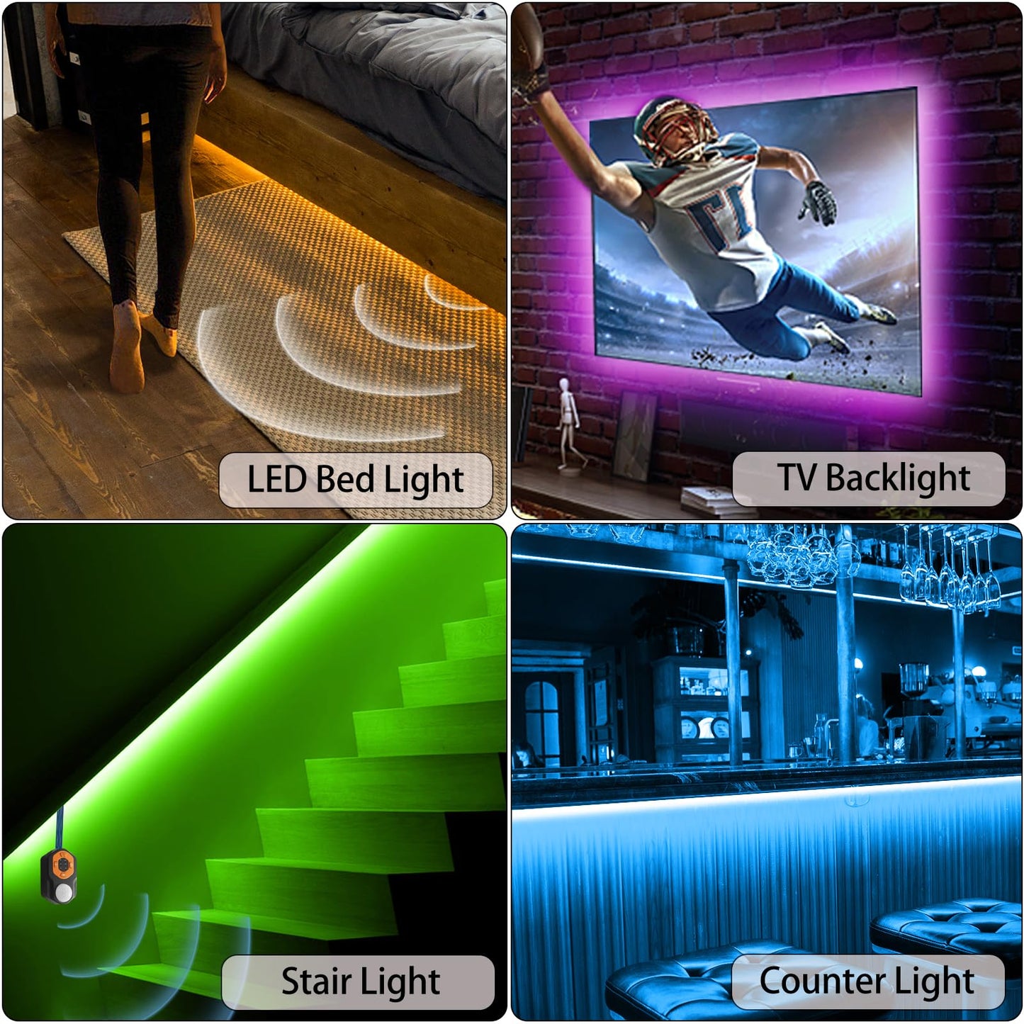 Motion Sensor LED Light Strip 19.68ft Under Bed Lights, RGB 3 Mode Motion Activated Bed Light with Music Sync and Timer, Dimmable Color Changing LED Lights Father Day Gifts