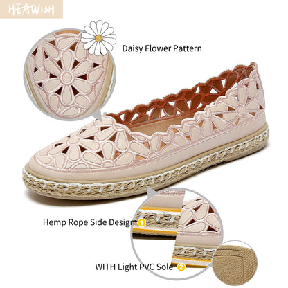 HEAWISH Women’s Ballet Flat Daisy Round Toe Dress Shoes Casual Slip On Rope Loafer