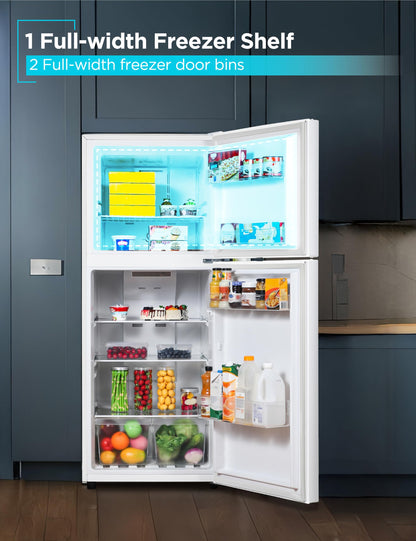 BLACK+DECKER 16.4 Cu. Ft. Top Mount Refrigerator with Freezer, 2 Door Refrigerator with Top Freezer and Separate Temperature Controls, Auto Defrost, BR1640KW, White
