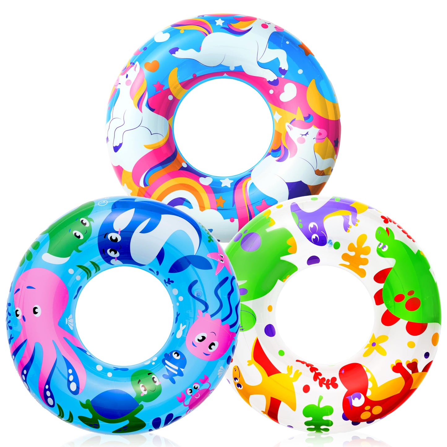 JOYIN Inflatable Swim Tube Raft (3 pack) with Summer Fruits Painting, Pool Toys for Swimming Pool Party Decorations