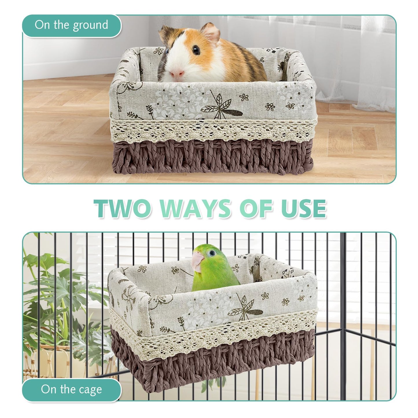 kathson Bird Nest Parrot House Birds Sleeping Bed Straw Weave All Season Hanging Hammock Bird Bed Snuggle Hut Birdcage Accessories for Parakeets Budgies Cockatiels Conures Quaker Parrot(Yellow)