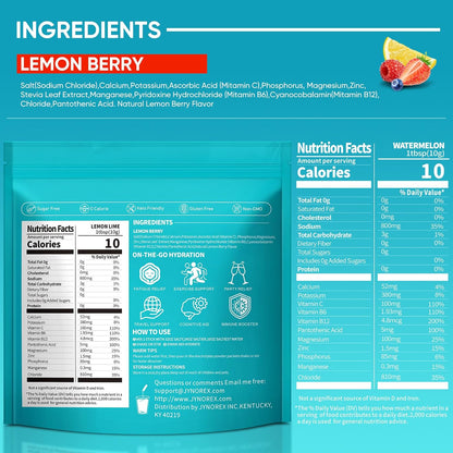 Electrolytes Powder Packets Sugar Free, 30 Sticks High Sodium Hydration Packets, Electrolyte Drink Mix with Lemon Lime Watermelon Peach Berry Kiwi Tropical Punch Lychee Cranberry, 10.5OZ
