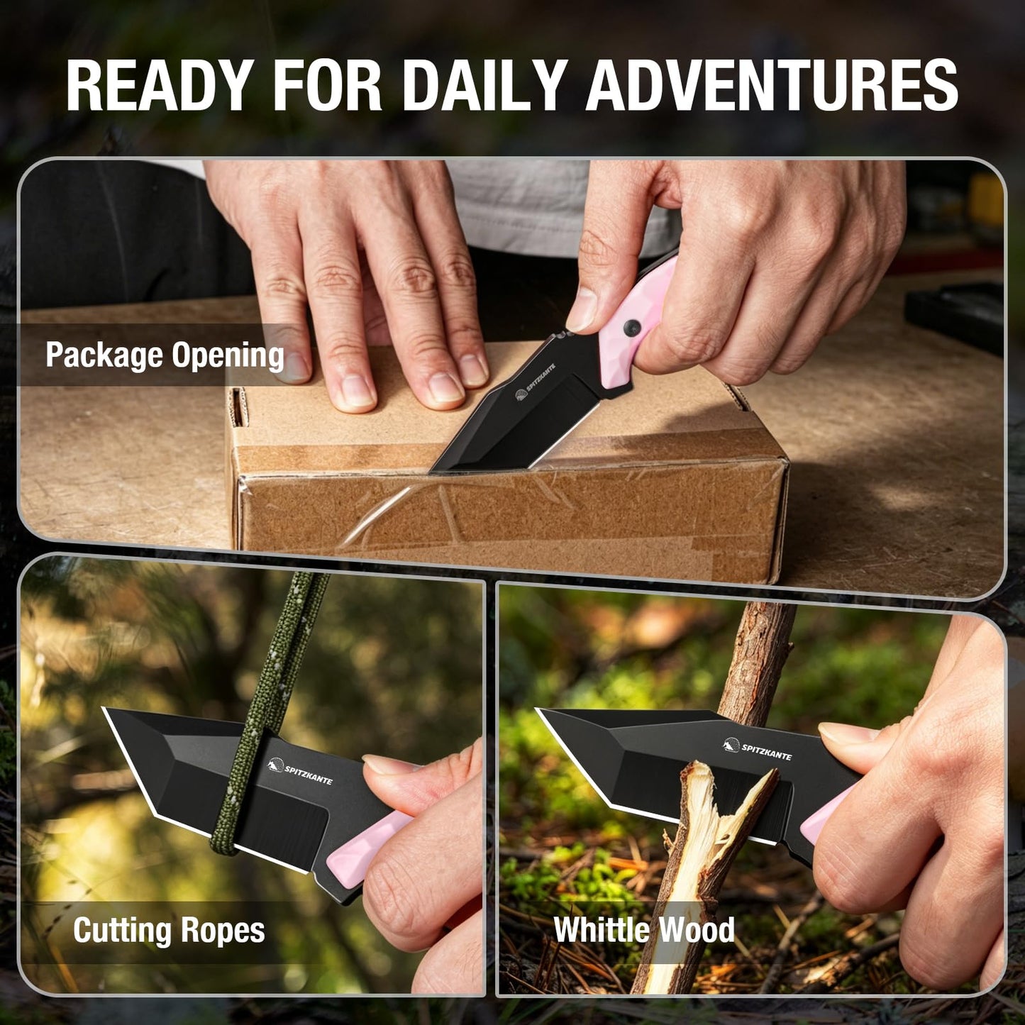 Neck Knife with Sheath and Necklace X-TAN-K, Horizontal Carry Knife with Full Tang Tanto 5Cr14MoV Steel Blade, Khaki ABS Handle, EDC, Outdoor, Camping & Hiking