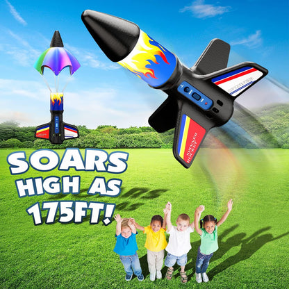 Rocket Launcher for Kids, Electric Flying Model Rocket Toy Kit | Motorized Powered Rocket with Parachute Recovery, 2 Flight Heights 85-150ft, Rechargeable Outdoor STEM Toys Gifts