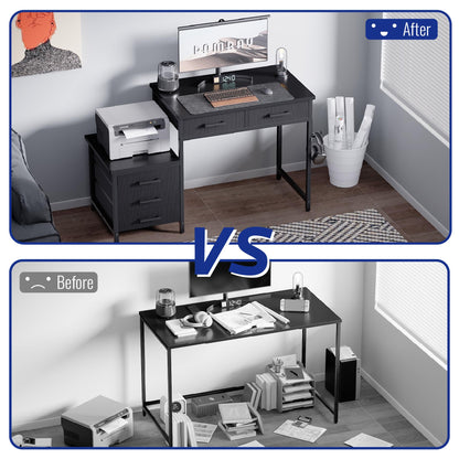 Pamray 47 inch Computer Desk with 5 Drawers and Printer Space for Office | Ample Storage, Space-saving, Easy Assembly, Sturdy, Suitable for Home Office, Study and Writing, Bedroom and Dorms