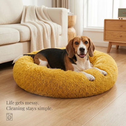 Small Calming Dogs Bed for Small Dogs Anti-Anxiety Machine Washable Fluffy Luxury Anti-Slip Waterproof Mute Base Warming Cozy Soft Pet Puppy Round Bed