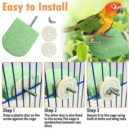 PINVNBY 4 PCS Bird Perch Stands Parrot Calcium Perch Beak Grinding Stone Foot Claws Trimmer Parakeet Platform Parrot Chewing Toys for Small Medium Cockatiel Conure Lovebird Finch