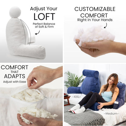 Husband Pillow XXL The Original for Adults - 30" Tall Backrest for Sitting Up in Bed - Firm Support Reading & Bed Rest Pillows for Adults, Neck Roll, Removable Cover - TV - Dark Grey