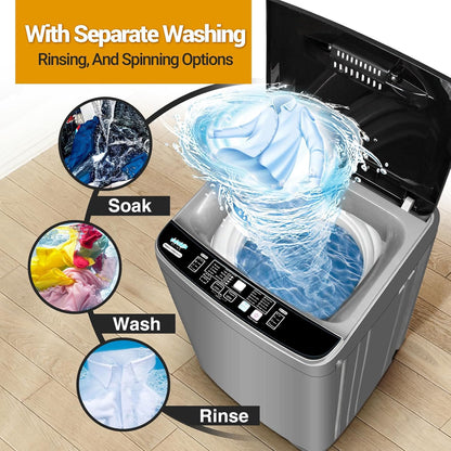 Portable Washing Machine, 17.7lbs Full-Automatic Small Washing Machine for Apartment, 10 Wash Programs with Drain Hose Dorm Size Portable Washer for RV, Home, College, Grey
