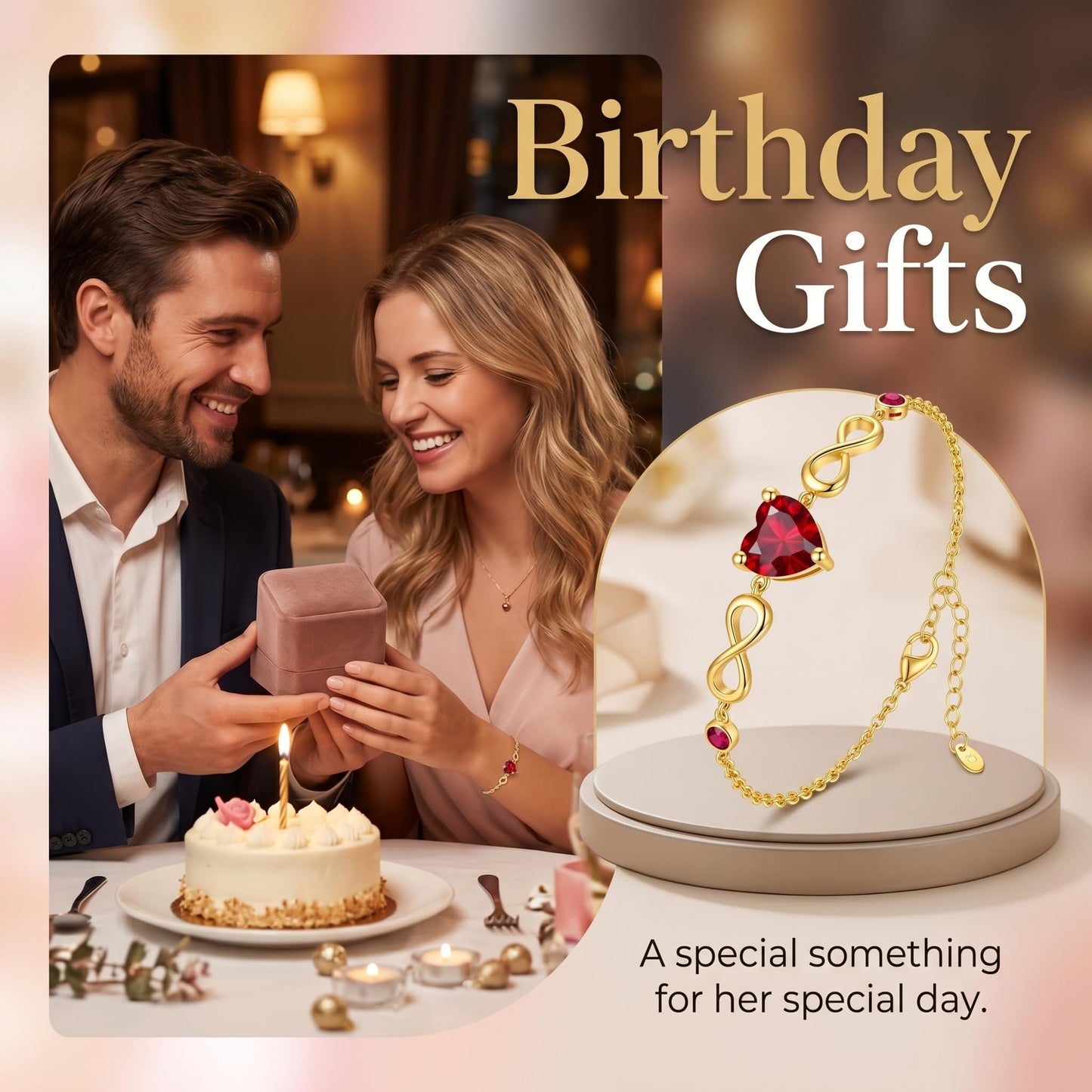 14K Gold Infinity Birthstone Bracelets for Women, Infinity Love Heart Birthstone Link Bracelets for Women, 14K Gold Plated Jewelry Birthday Gifts for Wife Girlfriend Mom, 7+2 Inch