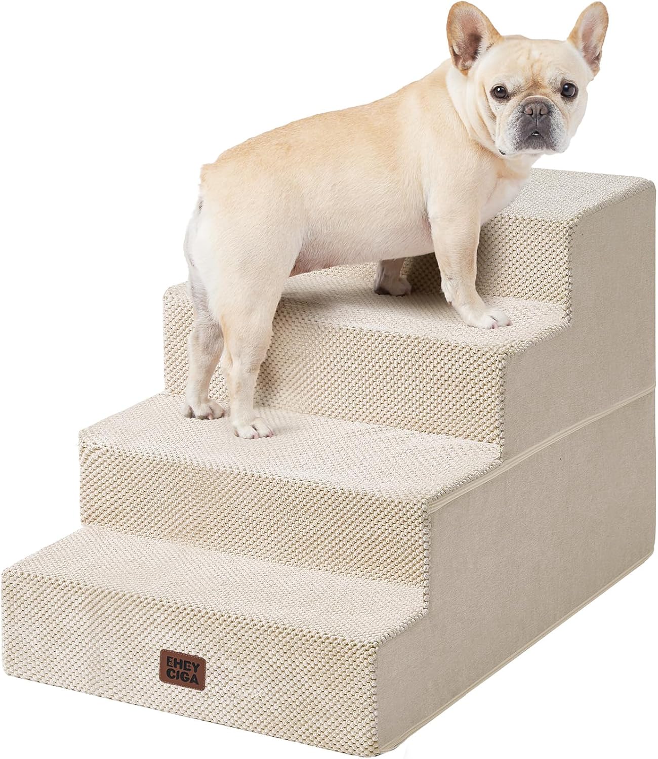 EHEYCIGA Dog Stairs for Small Dogs 13.5" H, 3-Step Dog Steps for Couch Sofa and Chair, Pet Steps for Medium Cats, Non-Slip Balanced Pet Ramp Indoor, Grey