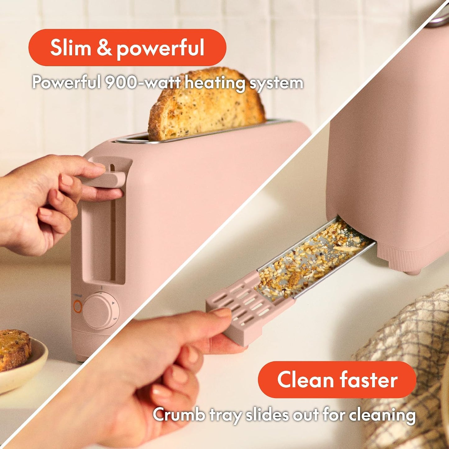 bella 2 Slice Slim Toaster, Fits-anywhere™ Kitchenware, 6 Setting Shade Control with Reheat & Cancel Buttons, Fits sourdough, 10” Long Slot, Anti Jam & Auto Shutoff, 900 Watt, Oatmilk