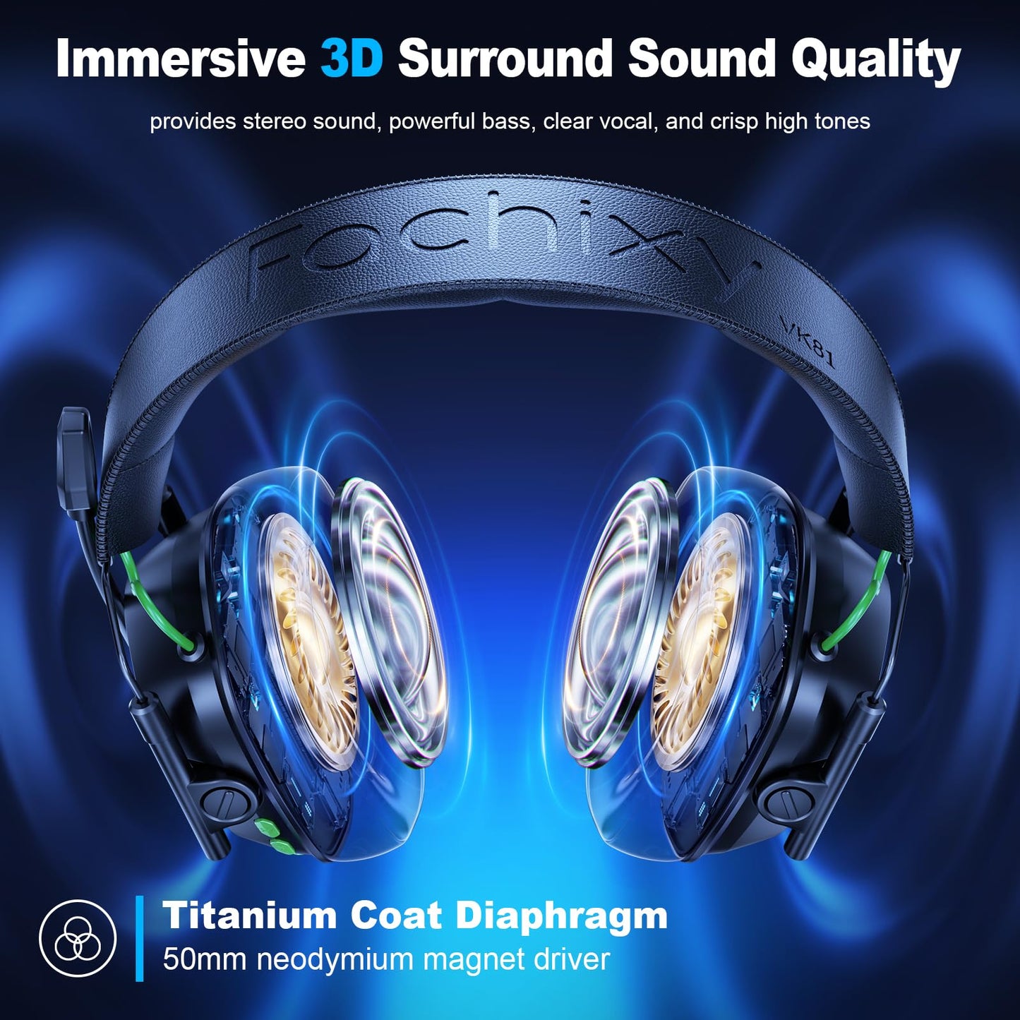 Fachixy VK81 Wireless Gaming Headset for PS5, PC, PS4, Switch and Mobile, 2.4GHz USB/Type-C Low Latency Connection, Bluetooth 5.4 Headset with ENC Mic, 50mm Drivers, RGB
