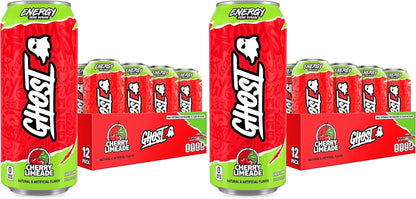 GHOST Energy Drink, Zero Sugars, 12-Pack, Cherry Limeade, 16oz | Energy & Focus Pre Workout Drink, No Artificial Colors, Gluten-Free, Vegan - 200MG Natural Caffeine, L-Carnitine, Taurine