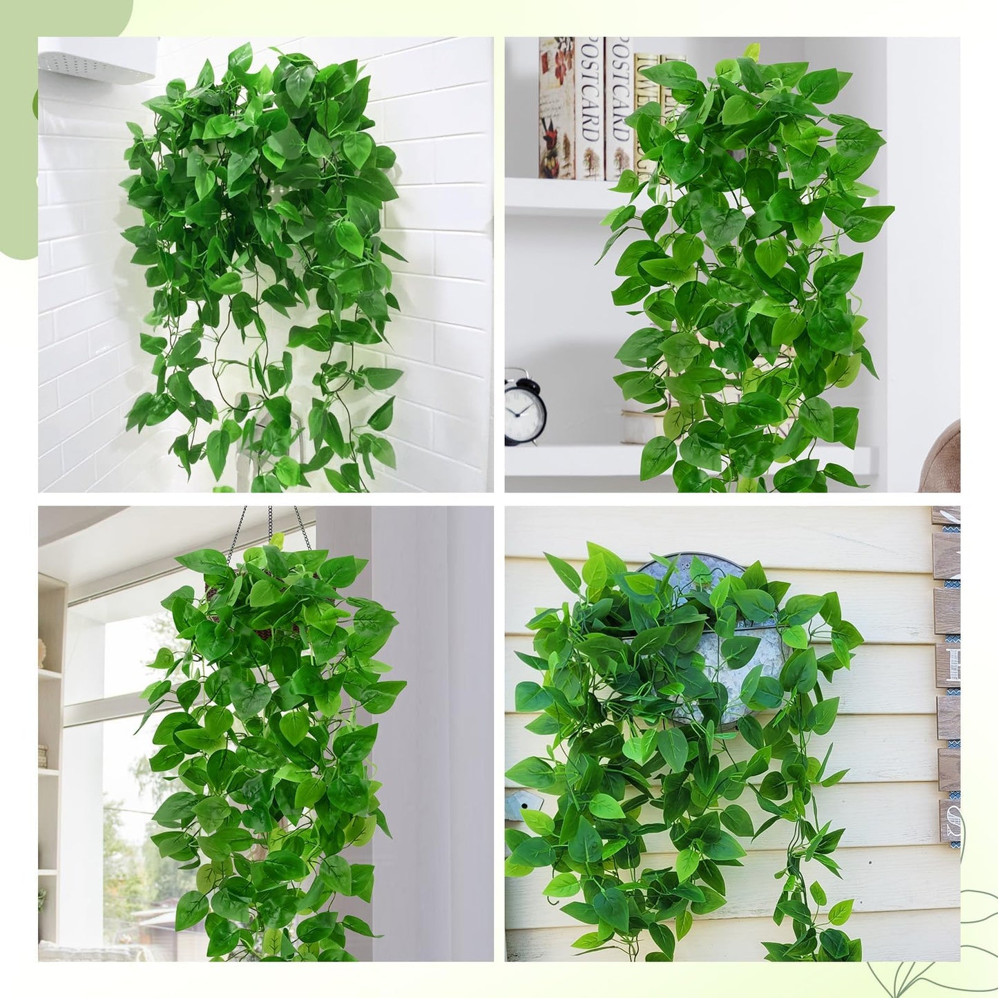 BLEUM CADE Fake Hanging Plants, 2pcs Artificial Pothos Vines Faux Plants Greenery for Wall Home Living Room Office Indoor Outdoor Decor (No Baskets)