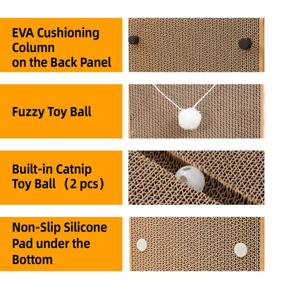 Value 2-Pack 23.6 Inch L-Shaped Cardboard Cat Scratcher, Dual Use (Vert/Horiz) Scratch Pad with Toy Balls, Wall-Mountable Furniture Protector Cat Scratchers for Indoor Cats