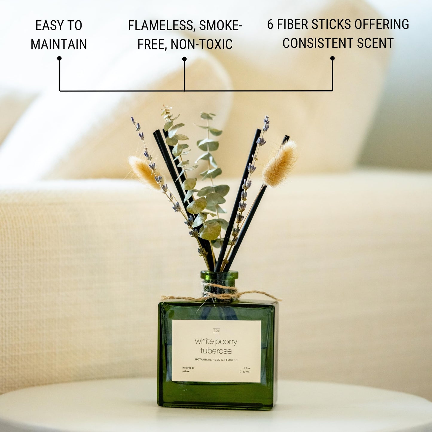 Craft & Kin Reed Diffuser with Dried Flowers | 5 oz Stone Fruit & Sage Scented Holiday Reed Diffusers for Home, Bathroom | Scent Sticks | Elegant Fragrance Home Decor for Men & Women