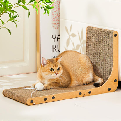 Value 2-Pack 23.6 Inch L-Shaped Cardboard Cat Scratcher, Dual Use (Vert/Horiz) Scratch Pad with Toy Balls, Wall-Mountable Furniture Protector Cat Scratchers for Indoor Cats
