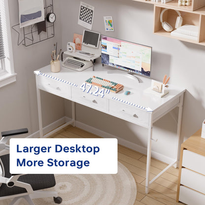 Pamray 32 Inch Small Computer Desk with 2 Drawers for Bedroom Study Writing Home Office Table for Small Spaces White
