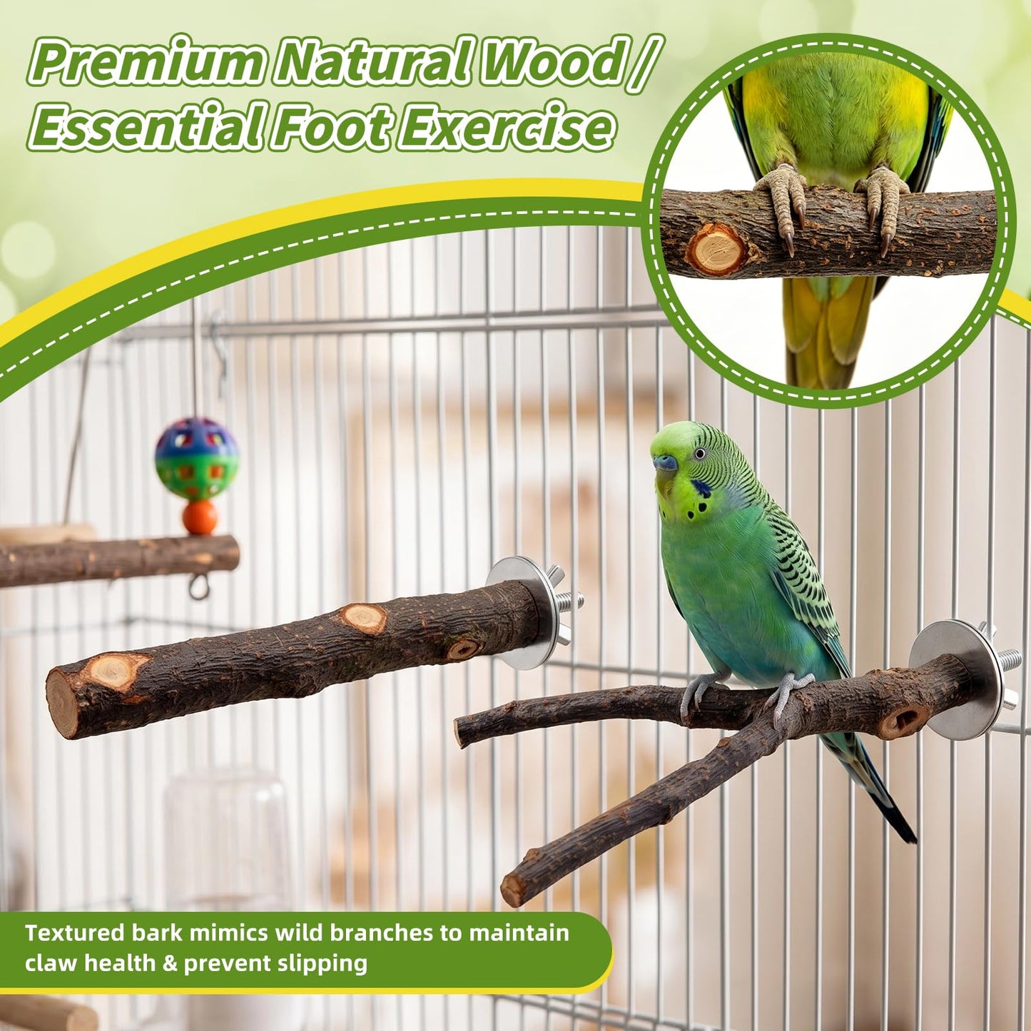 8 PCS Bird Perch Set for Cage - Natural Apple Wood Platforms & Hardwood Branches for Parakeets, Budgies, Cockatiels - Small Bird Habitat Gym, Climbing Stand & Safe Chew Toys