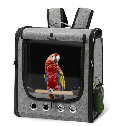 Bird Carrier Bag with Stand, Lightweight Backpack for Parrot, Portable Cockatiel Travel Cage with Accessories, Pet Transparent Breathable Carrier, Gray
