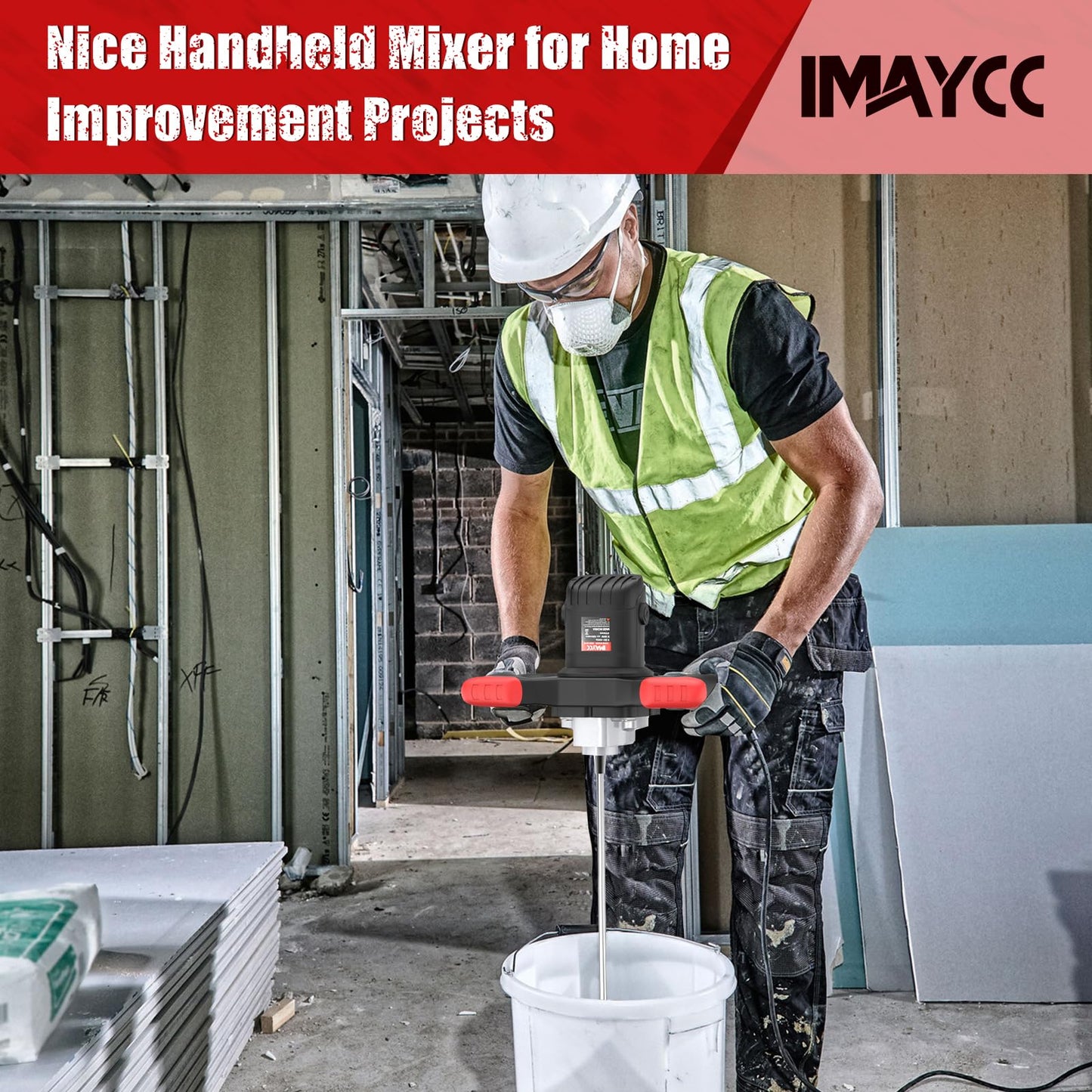 IMAYCC Handheld Cement Mixer, Portable Concrete Mixer,110V 6 Speed Mixing Drill, 2100W Drill Mixer for mud,Motar,Paint, Grout, Plaster,Thinset etc.