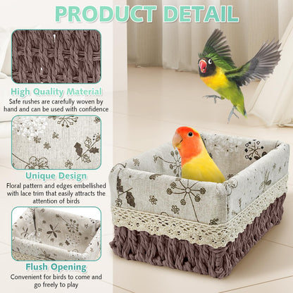 kathson Bird Nest Parrot House Birds Sleeping Bed Straw Weave All Season Hanging Hammock Bird Bed Snuggle Hut Birdcage Accessories for Parakeets Budgies Cockatiels Conures Quaker Parrot(Yellow)