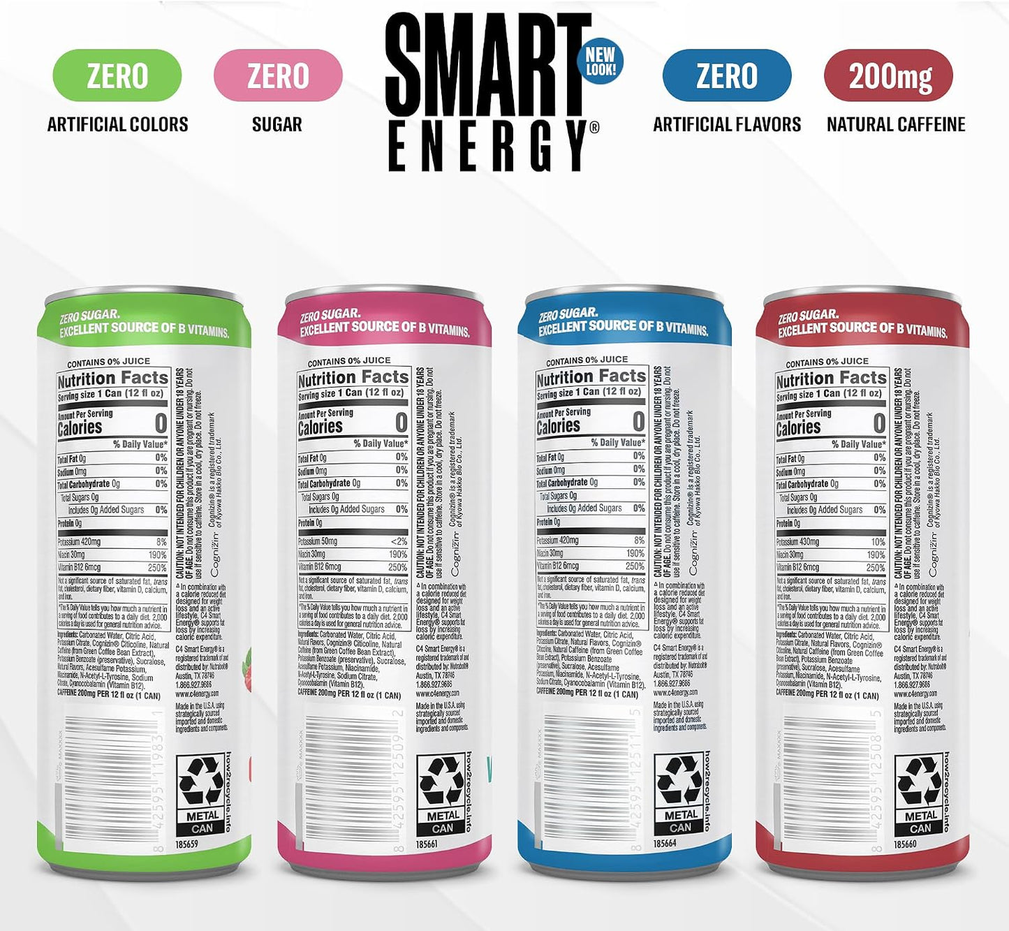 C4 Smart Energy Drinks Variety Pack, Sugar Free Performance Fuel & Nootropic Brain Booster, Coffee Substitute or Alternative, 4 Flavor Berry Breeze Variety (Pack of 24)