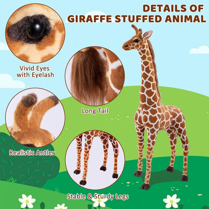 47” Large Giraffe Stuffed Animal Set, Giant Giraffe Plush Toys with Birds, Leaves, Basket, Tall Giraffe Toy Standing Lifelike, Gift for Kids Nursery Baby Shower Party