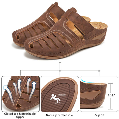 HARENCE Clogs for Women Mules Shoes: Comfortable Dressy Closed Toe Platform Sandals 2026 Summer Casual Adjustable Slip On Walking Wedges