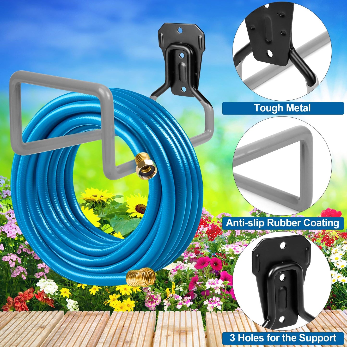 PeoMev Metal Garden Hose Holder - Heavy Duty Hose Hanger Wall Mounted Water Hose Holder for Outside Yard, Sturdy Hose Reel Hose Hooks for Water Hose, Extension Cords