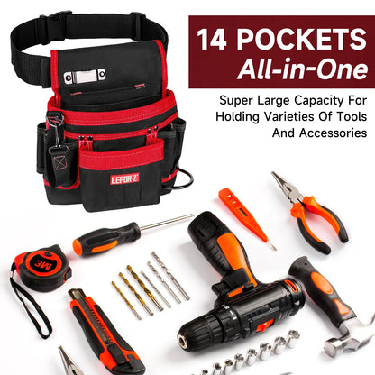 Tool Belt,Magnetic Tool Pouch,14-Pockets Tool Belts for Men,Detachable & Adjustable Tool Pouch belt for Electrician,Carpenter,Construction,Work Apron,Utility Belt,Black-Yellow
