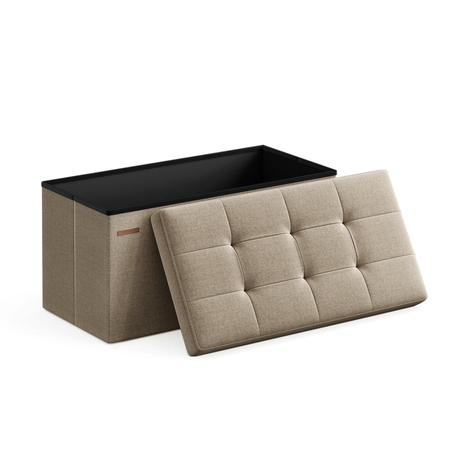 SONGMICS MAZIE Collection - 30 Inches Folding Storage Ottoman Bench, Ottoman Foot Rest, End of Bed Bench, Storage Chest, Load 660 lb, for Living Room, Bedroom, Entryway, Dark Gray ULSF47K